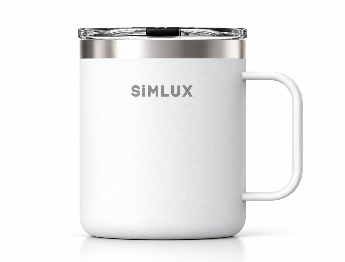 White SiMLUX Mug with its clear slide lid